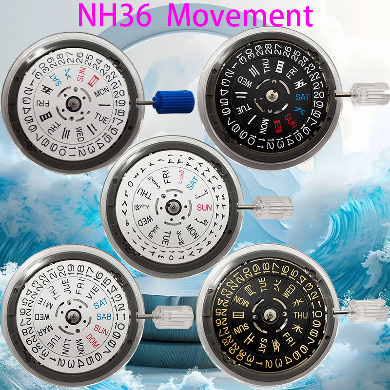 Watch Crown Stem - Movimento Automatico NH36 Originale Nero, Bianco